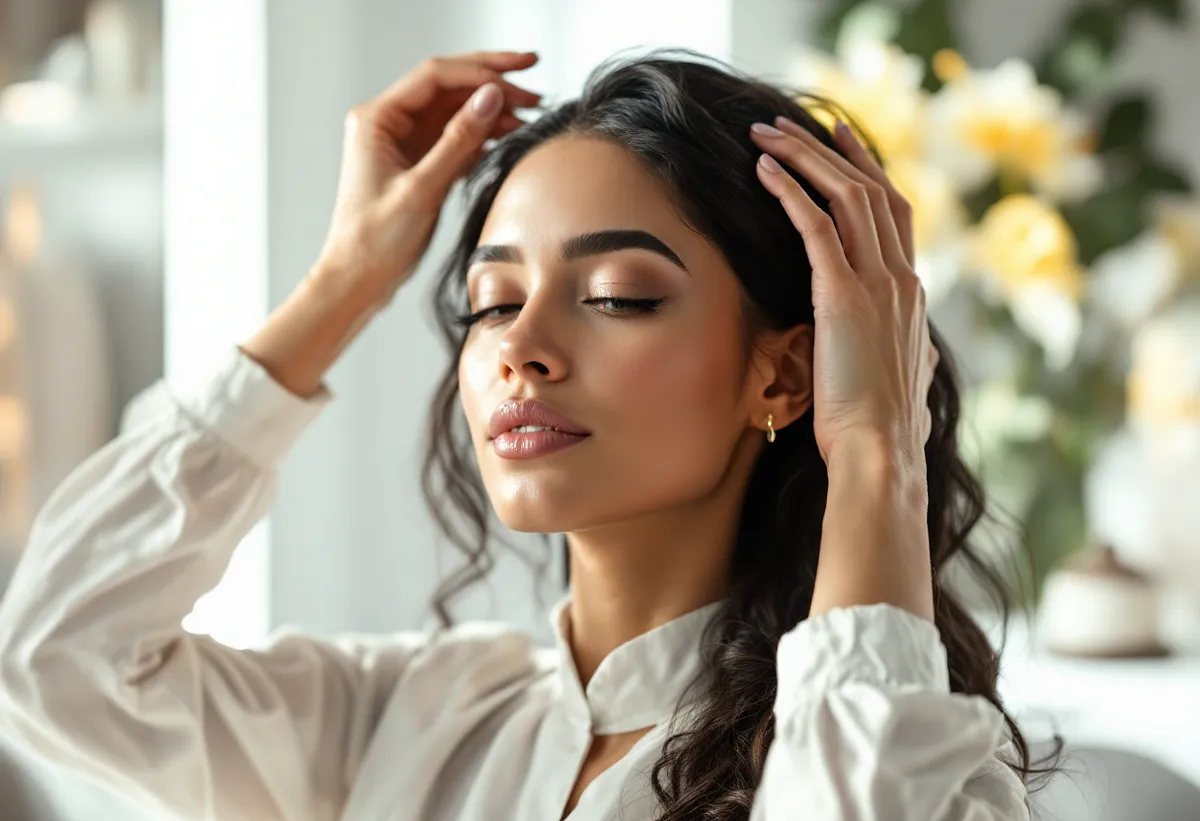 Woman using hair serum